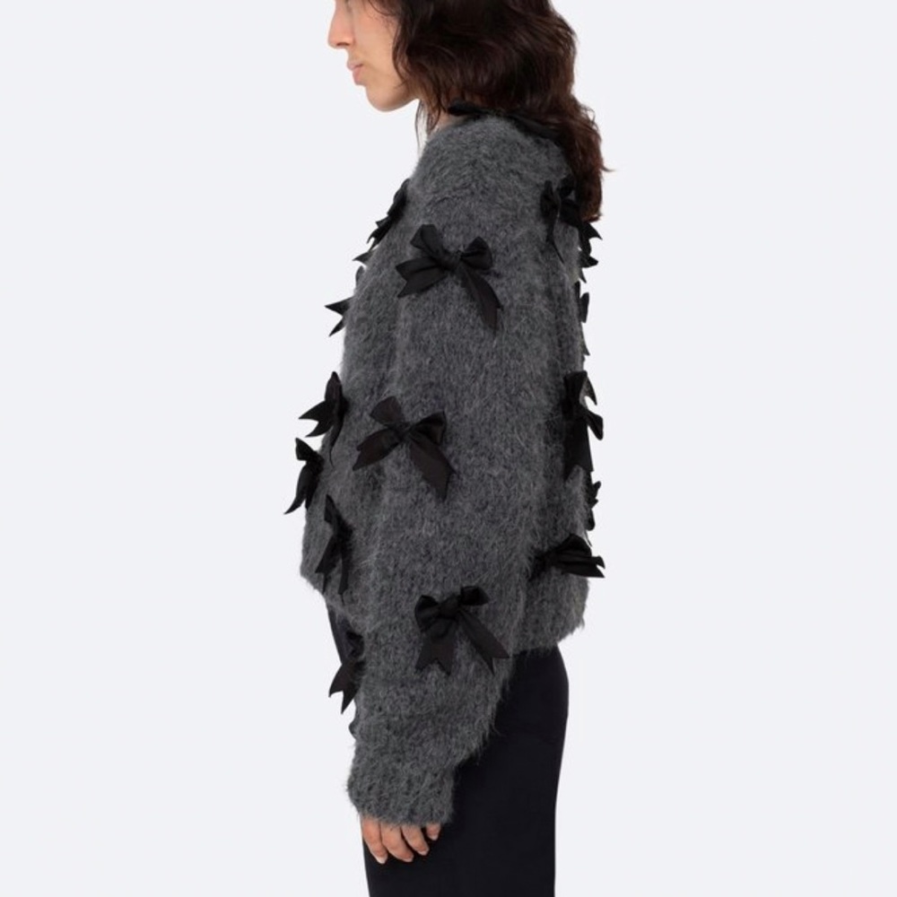 SEA New York pippy gray black ribbon bow chunky knit wool sweater - Picture 3 of 10